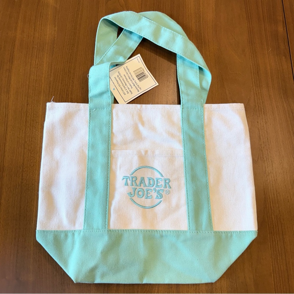 Trader Joes Viral Pastel Mint Green Mini Canvas Tote Easter Egg Hunt Bag NWT